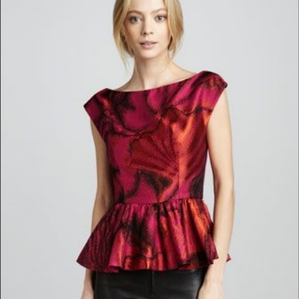 Alice & Olivia Kota Boatneck Peplum Top Size XS - Picture 2 of 3
